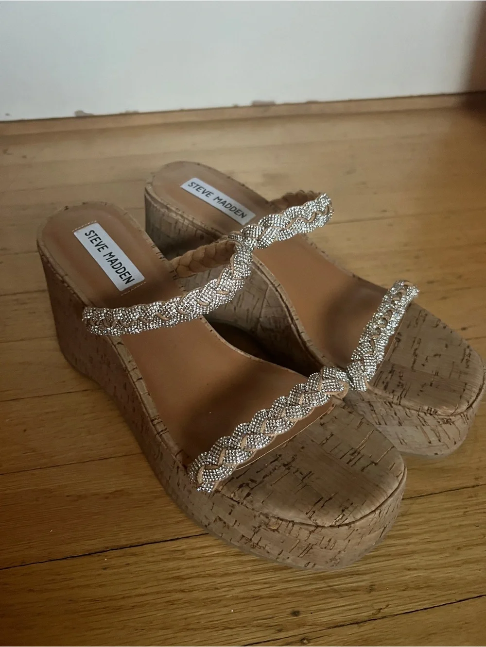 Steve Madden Cork Platform Wedges with Braided Beaded Straps